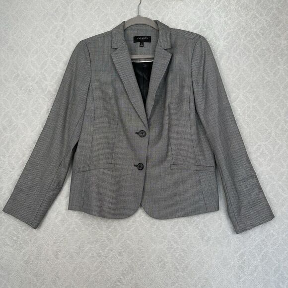 Talbots Petites Blazer Womens 12P Black White Wool Blend Career Office Business - Picture 2 of 16